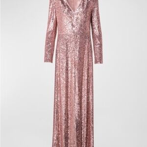 $6,000 Akris Sequined Gown Dress front slit Size 10 12 14 L XL Rose Pink